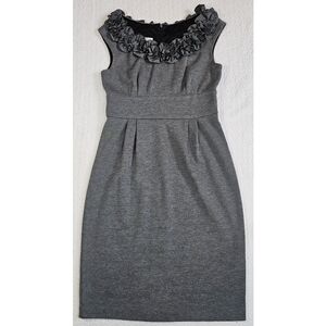 London Times Gray Ruffled Neck Sleeveless Dress